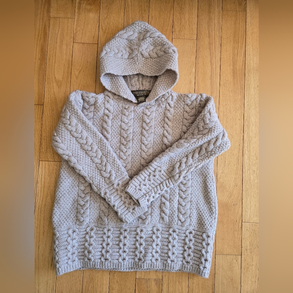 Vintage Irish Aran Sweater 100% Merino Wool Made in Ireland Cream Cable Knit